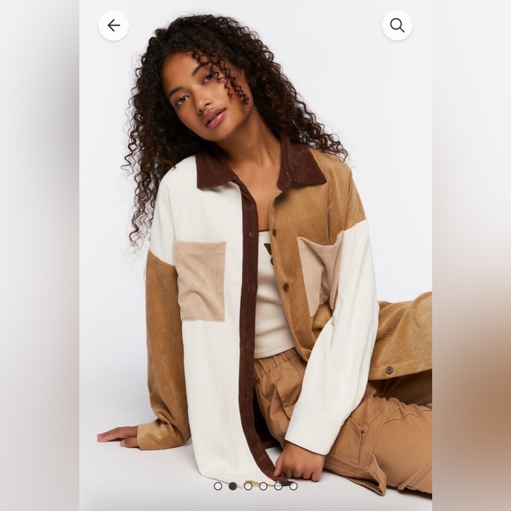 Colorblock Corduroy Long Sleeve Button-Up Shirt Size M